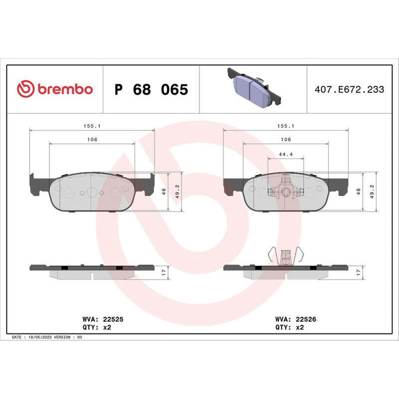 Brembo 4 x Front Brake Pad Set fits Dacia Logan II 2012-2013 1.2 1.5 1.6