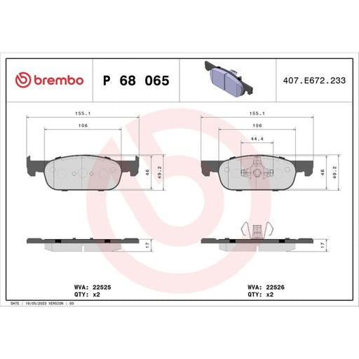 Brembo 4 x Front Brake Pad Set fits Dacia Logan II 2012-2013 1.2 1.5 1.6