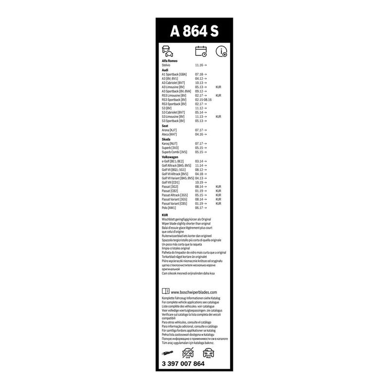 Bosch Aerotwin Wiper Blade Set 650mm + 450mm — A864S fits Alfa Romeo Stelvio
