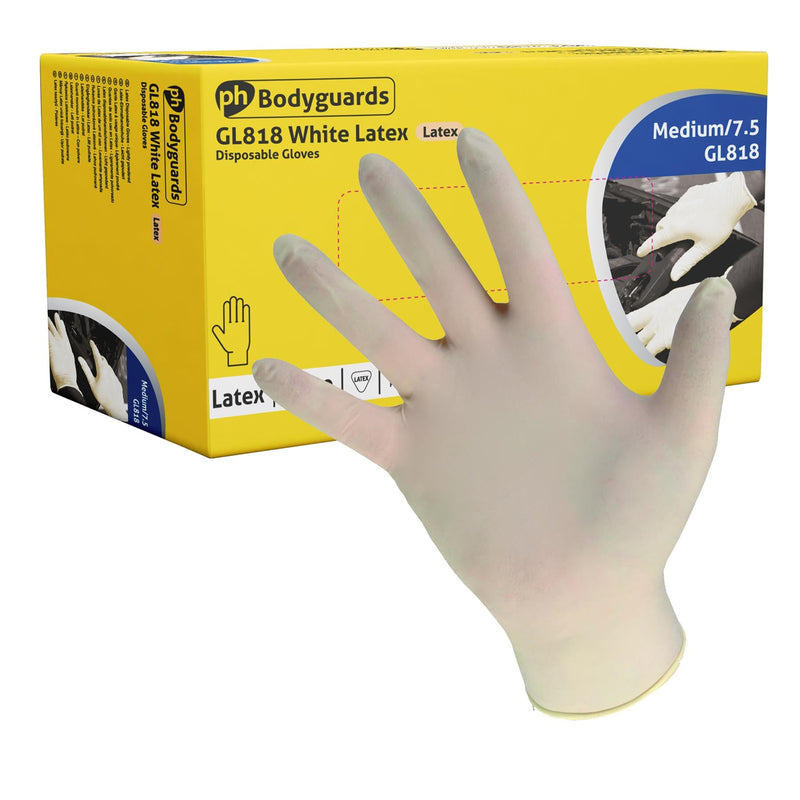 Bodyguards Powder Free White Latex Disposable Gloves Medium Box of 100 Bodyguard - Dynamic Drive