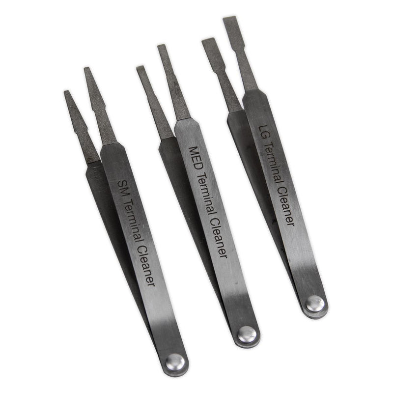 Sealey Terminal Cleaner Set Diamond Grip Blade Type 3pc Wiring Tweezer Style Sealey  - Dynamic Drive