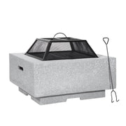 Dellonda Square Fire Pit with BBQ Grill Safety Mesh Screen Fire Poker Light Grey Dellonda - Dynamic Drive