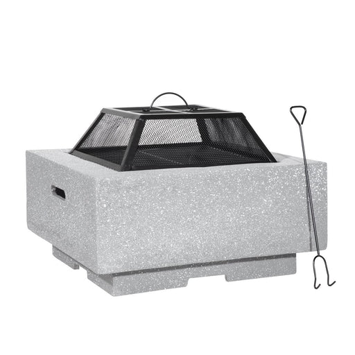 Dellonda Square Fire Pit with BBQ Grill Safety Mesh Screen Fire Poker Light Grey Dellonda - Dynamic Drive