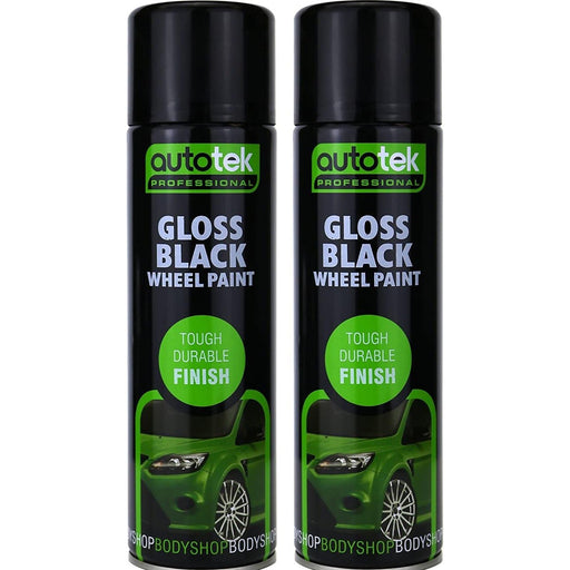 2x AUTOTEK GLOSS BLACK Wheel Paint 500ml Spray Paint High Coverage Autotek  - Dynamic Drive