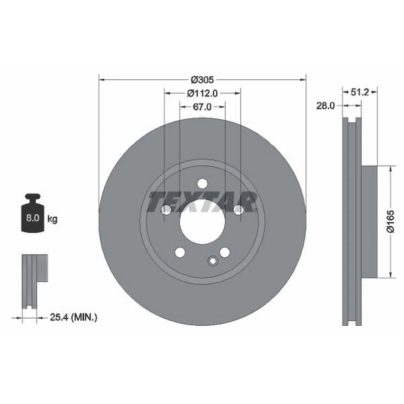 Textar 2 x Vented Front Brake Discs 92296705