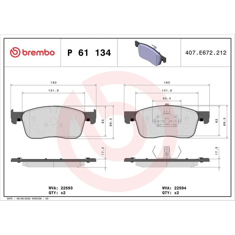 Brembo 4 x Front Brake Pad Set fits Citroën Dispatch III 2016-2025 1.5 1.6 2.0