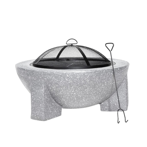 Dellonda Round MgO Fire Pit with BBQ Grill Ø75cm Safety Mesh Screen - Light Grey Dellonda - Dynamic Drive