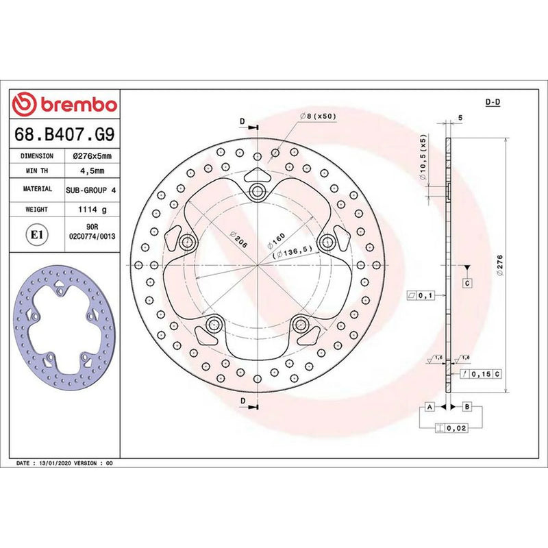Brembo Rear Brake Rigid Brake Disc Discs & Pads fits BMW R 1200 2003-2014