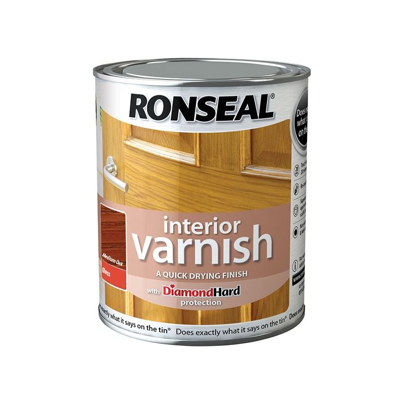 Ronseal Interior Varnish Quick Dry Gloss Medium Oak 250ml Ronseal - Dynamic Drive