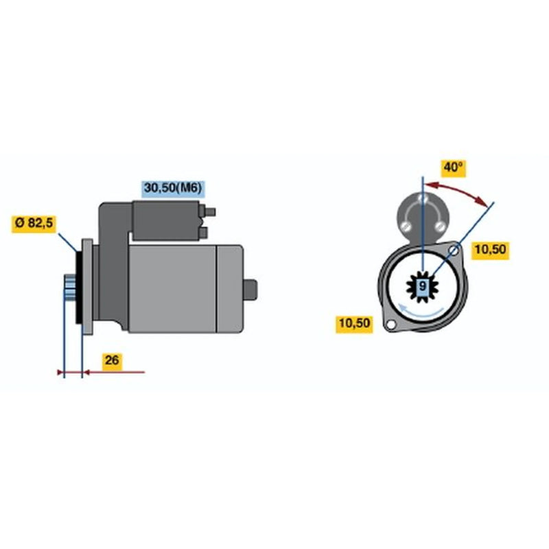 Bosch Starter Motor 12V 2.3kW 9 Teeth