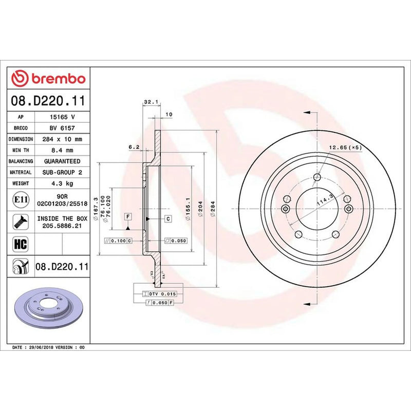Brembo 2 x Solid Rear Brake Discs 08.D220.11-x2