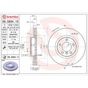Brembo 2 x Front Internally Vented Brake Discs 09.5934.11