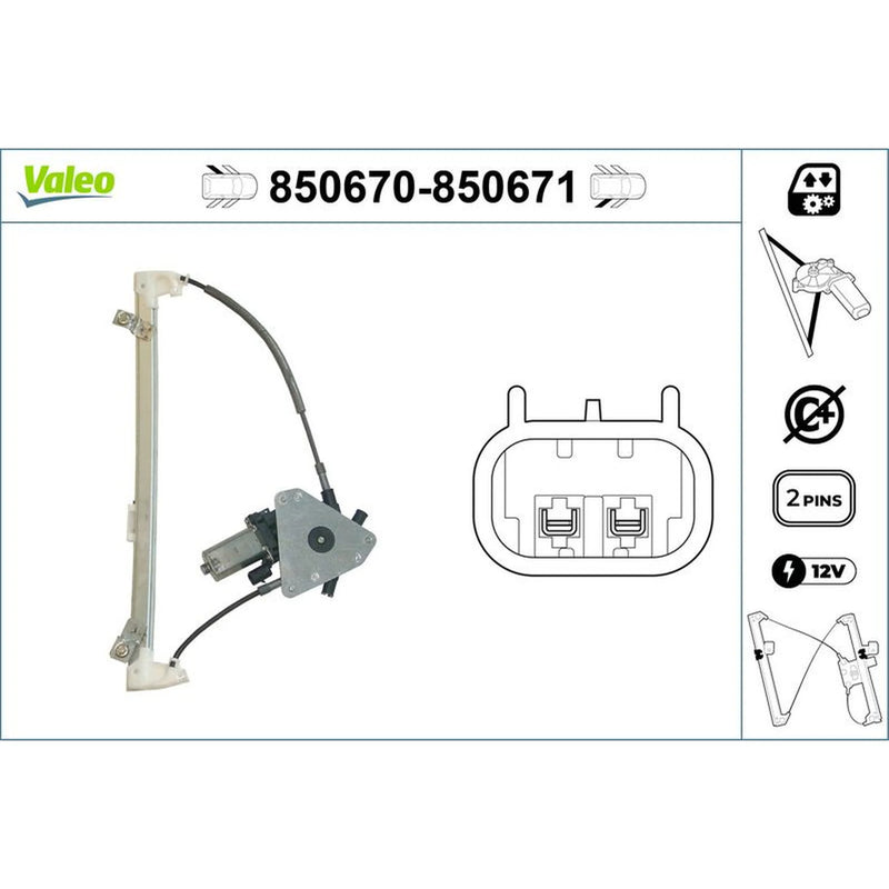 Valeo Electric Window Regulator Lifter Right Rear 850671