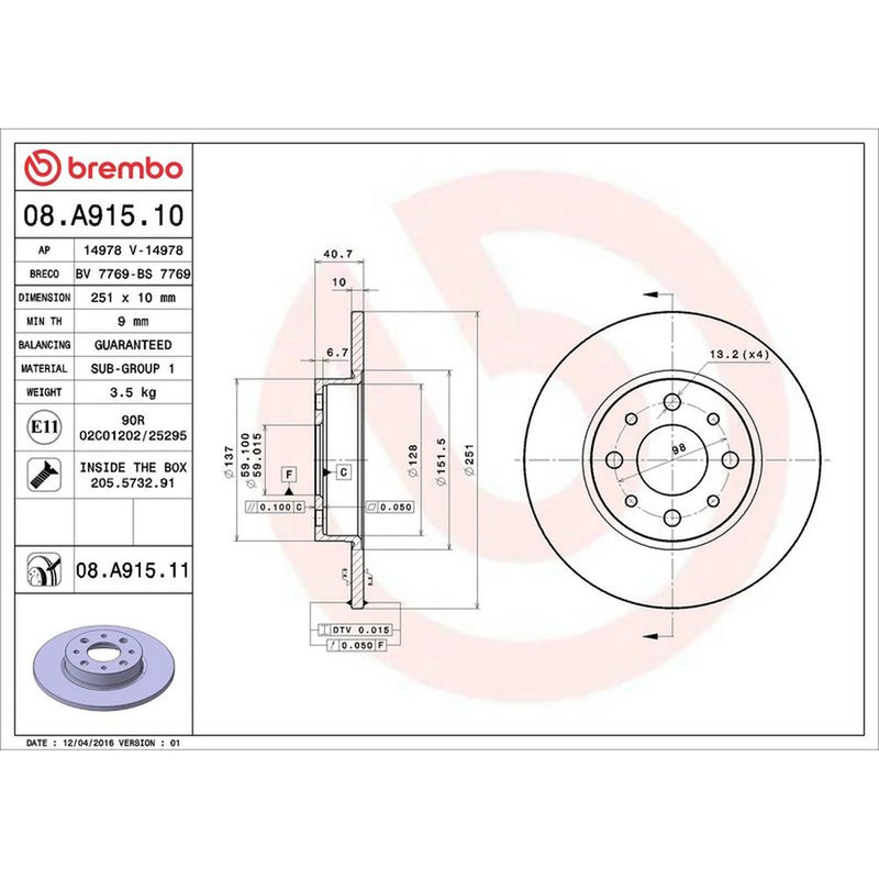 Brembo Front & Rear Brake Discs & Pads fits Alfa Romeo Mito 2008-2013 1.4