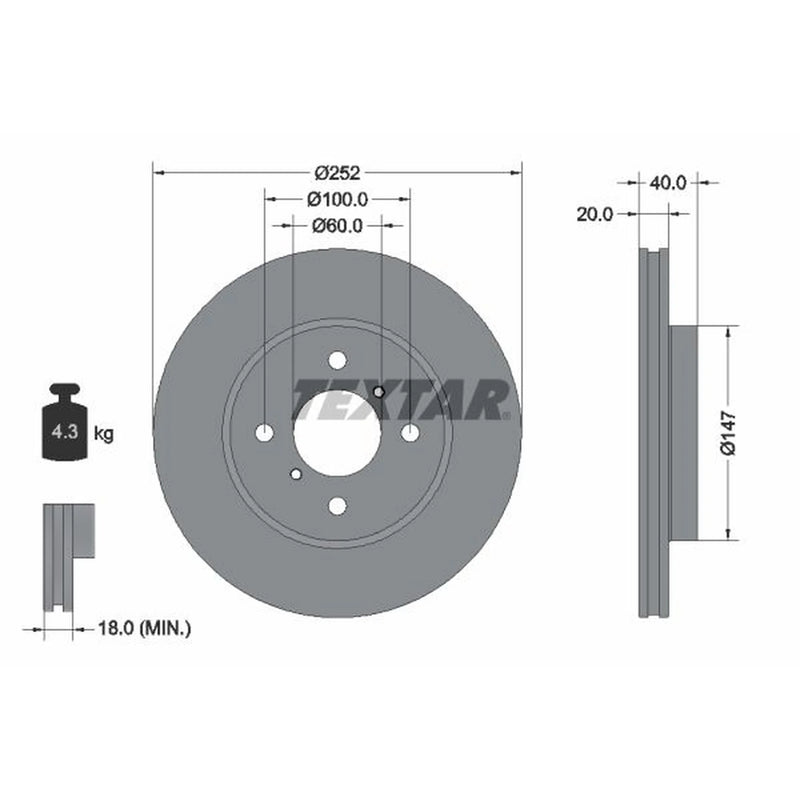 Textar 2 x Vented Front Brake Discs 92292903