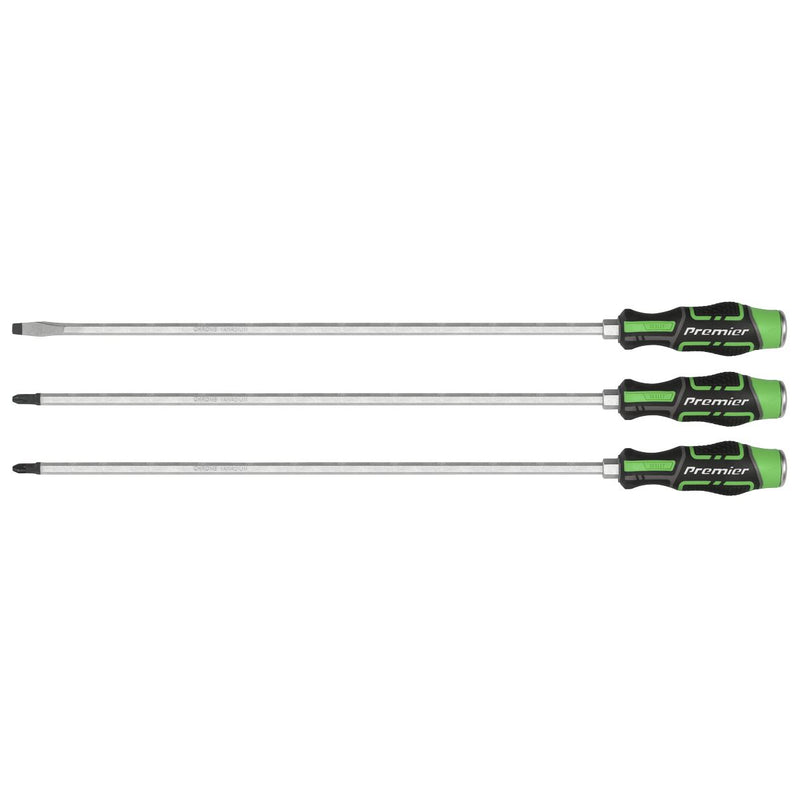 Premier Extra-Long Hammer-Thru Screwdriver Set 450mm 3pc - Hi-Vis Green Sealey Premier - Dynamic Drive