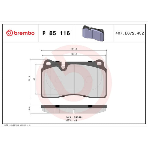 Brembo 4 x Front Brake Pad Set fits Aston Martin DB9 Vantage 2015-2016 6.0