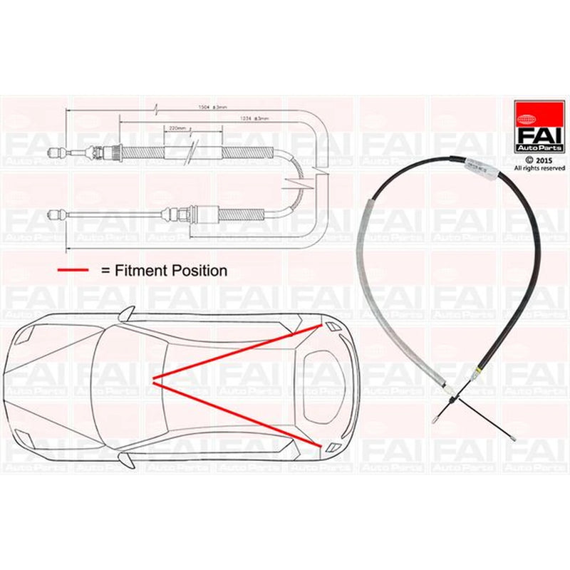 FAI Handbrake Cable Right Rear fits Peugeot 306 1993-2002 1.4 1.8 1.9 2.0