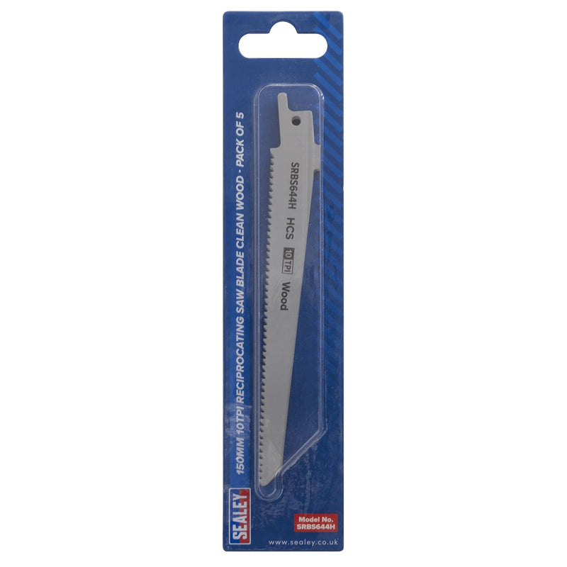 Sealey Reciprocating Saw Blade Clean Wood 150mm 10tpi Pack of 5 SRBS644H Sealey - Dynamic Drive