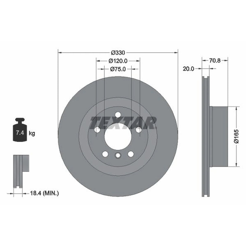 Textar 2 x Vented Rear Brake Discs 92256303-x2