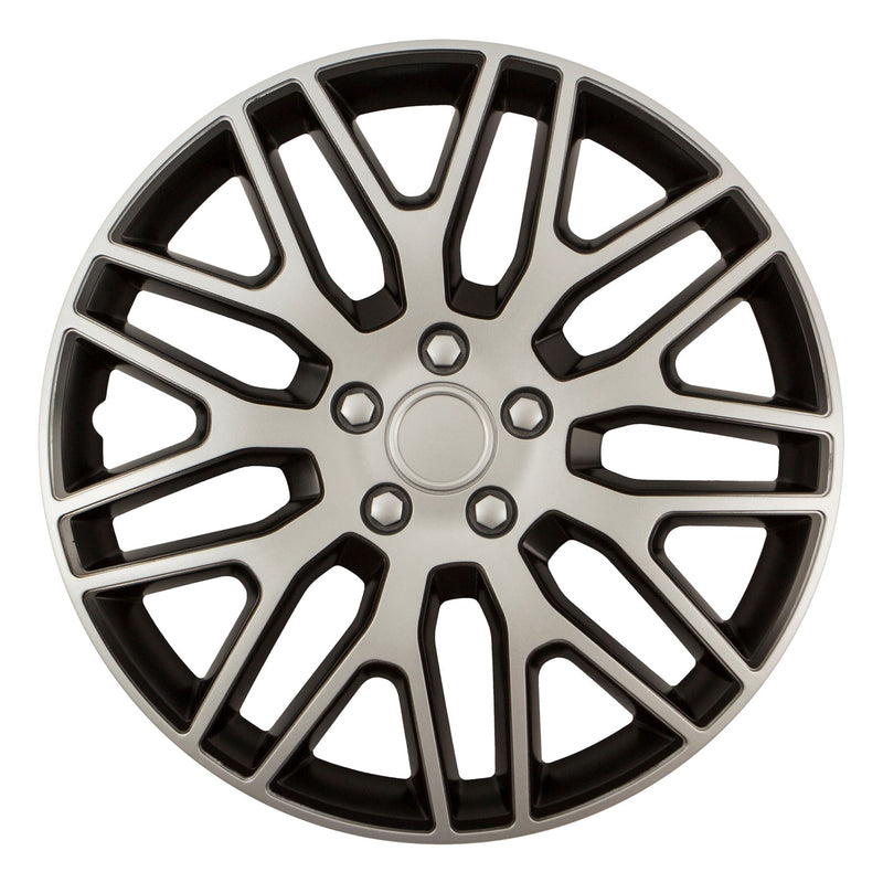 Dakar Silver/Black 15" Alloy Look Multi-Spoke Wheel Trims Hub Caps Covers Verscao  - Dynamic Drive