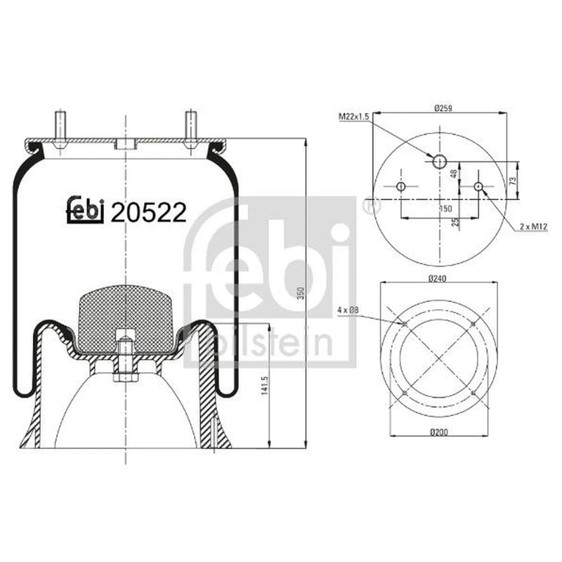 Febi Air Suspension Bellow 240mm 20522