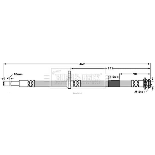 Borg & Beck Brake Hydraulic Hose Line Front Right BBH7655