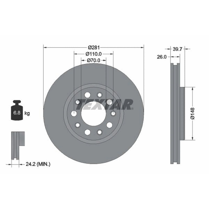 Textar 2 x Vented Front Brake Discs 92230103-x2