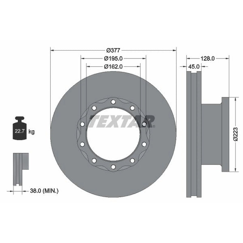 Textar 2 x Internally Vented Brake Discs 93086900