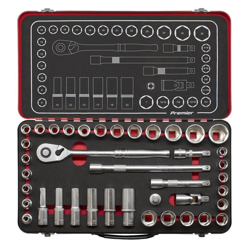Premier Platinum Metric/Imperial Socket Set 1/2"Sq Drive 40pc Sealey Premier Platinum - Dynamic Drive