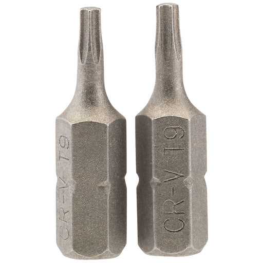 Draper TX-STAR Insert Bit, 1/4" Hex, 25mm Long, T9 (Pack of 2) Draper - Dynamic Drive