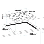 Baridi Gas Hob with 4 Cooking Zones 60cm - Black DH226 Baridi - Dynamic Drive
