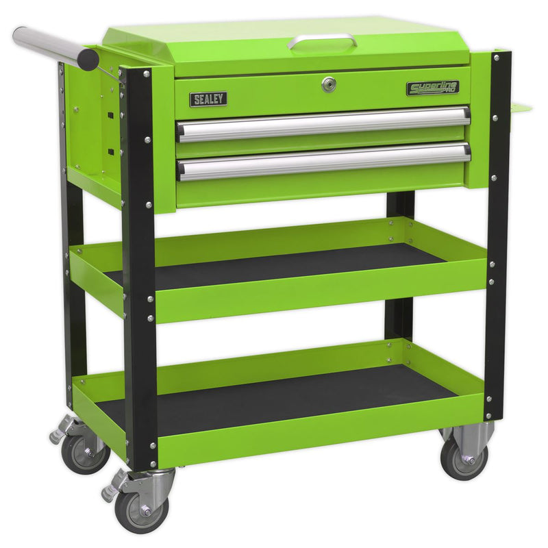 Sealey HD Mobile Tool & Parts Trolley 2 Drawer-Locking Top HV Green AP760MHV Sealey  - Dynamic Drive