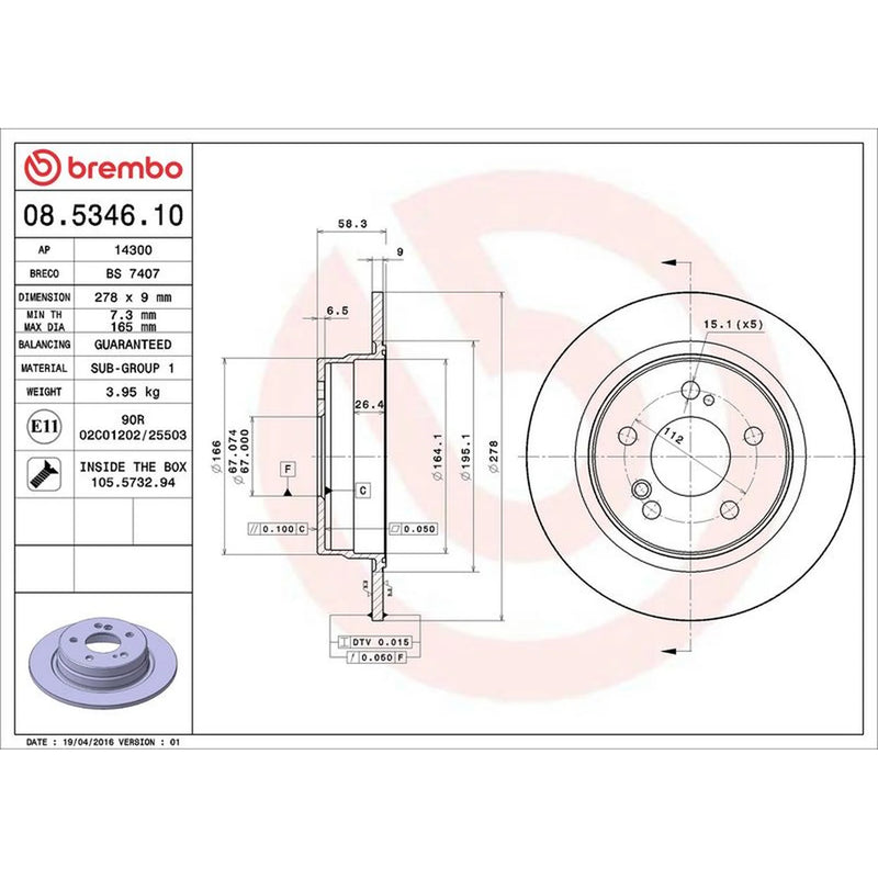 Brembo Rear Brake Solid Discs & Pads fits Mercedes-Benz Sl 1989-2001