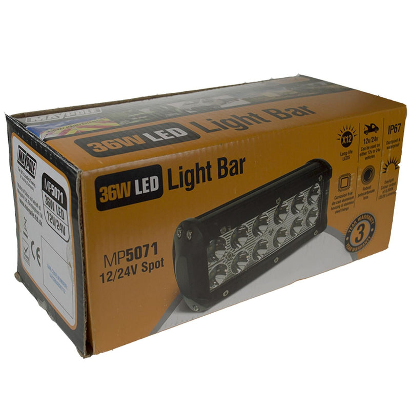 Maypole 12/24V Spot LED Bar Work Lamp 12 x 3W 2520 Lumen Brightness / Waterproof Town Tools - Dynamic Drive