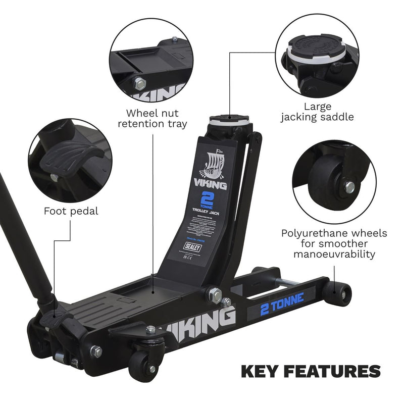 Viking Low Profile Professional Long Reach Trolley Jack with Rocket Lift 2 Tonne Viking - Dynamic Drive
