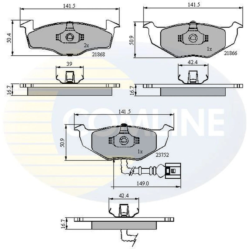 Comline 4 x Front Brake Pad Set fits Skoda Fabia I 1999-2008 1.0 1.2 1.4 1.9 2.0