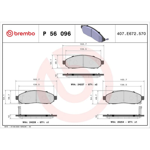 Brembo 4 x Front Brake Pad Set fits Nissan Leaf 2010-2017