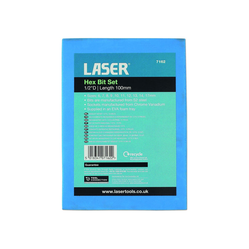 Laser Long Hex Socket Bit Set 1/2"D 10pc 7162 Laser - Dynamic Drive