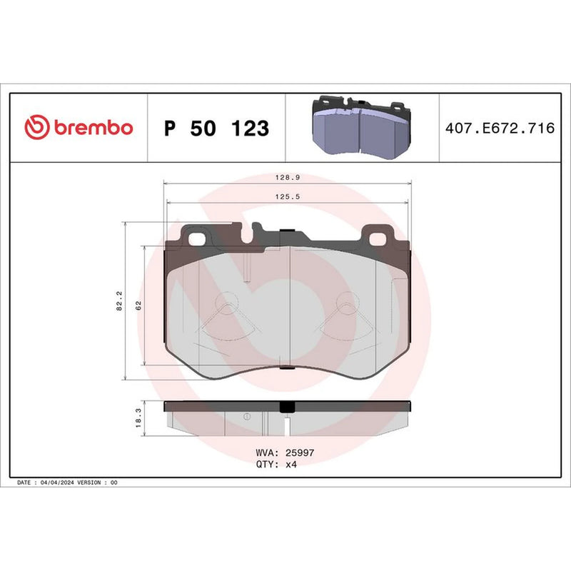 Brembo 4 x Front Brake Pad Set fits Mercedes-Benz C-Class 2013-2023
