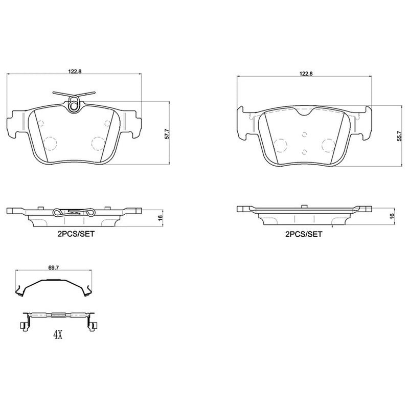 Brembo 4 x Rear Brake Pad Set fits Audi A3 2019-2021