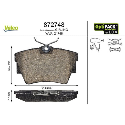 Valeo Rear Brake Pad Set 872748