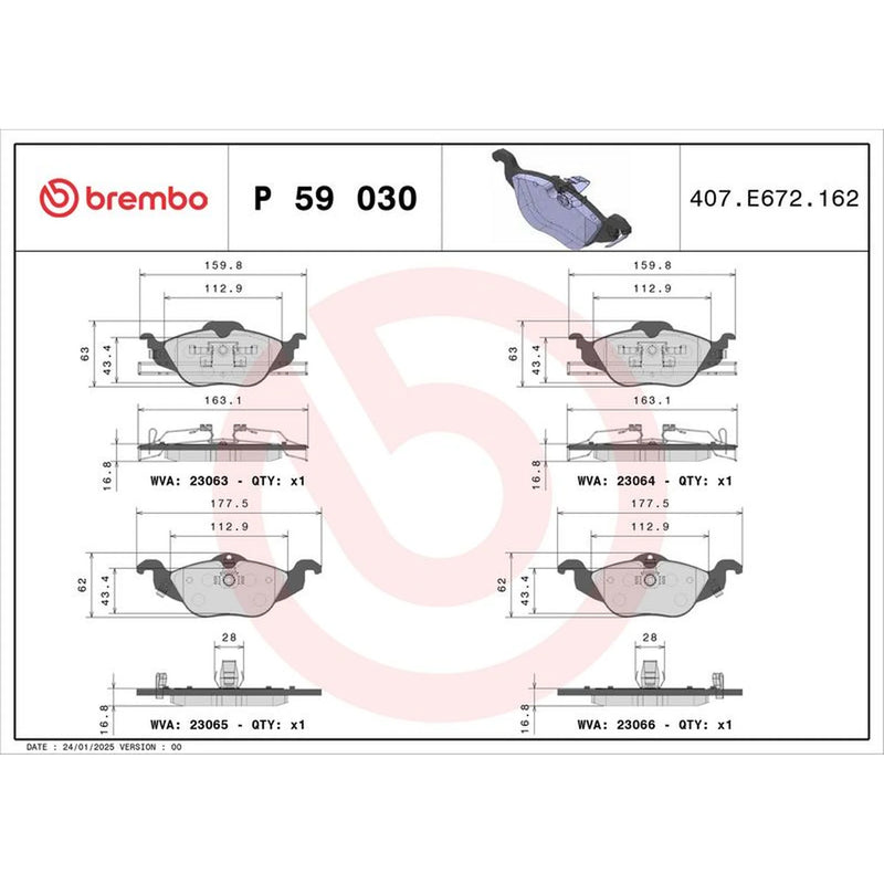 Brembo 4 x Front Brake Pad Set fits Chevrolet Corsa 2000-2002 1.7