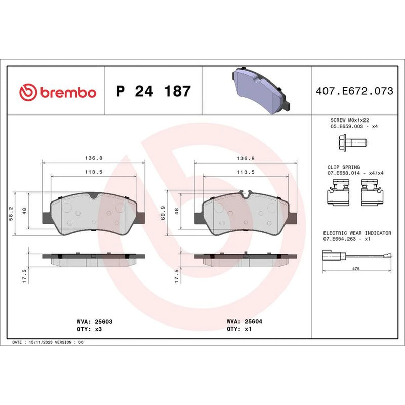 Brembo 4 x Rear Brake Pad Set fits Ford Tourneo Custom V362 Bus 2012-2023