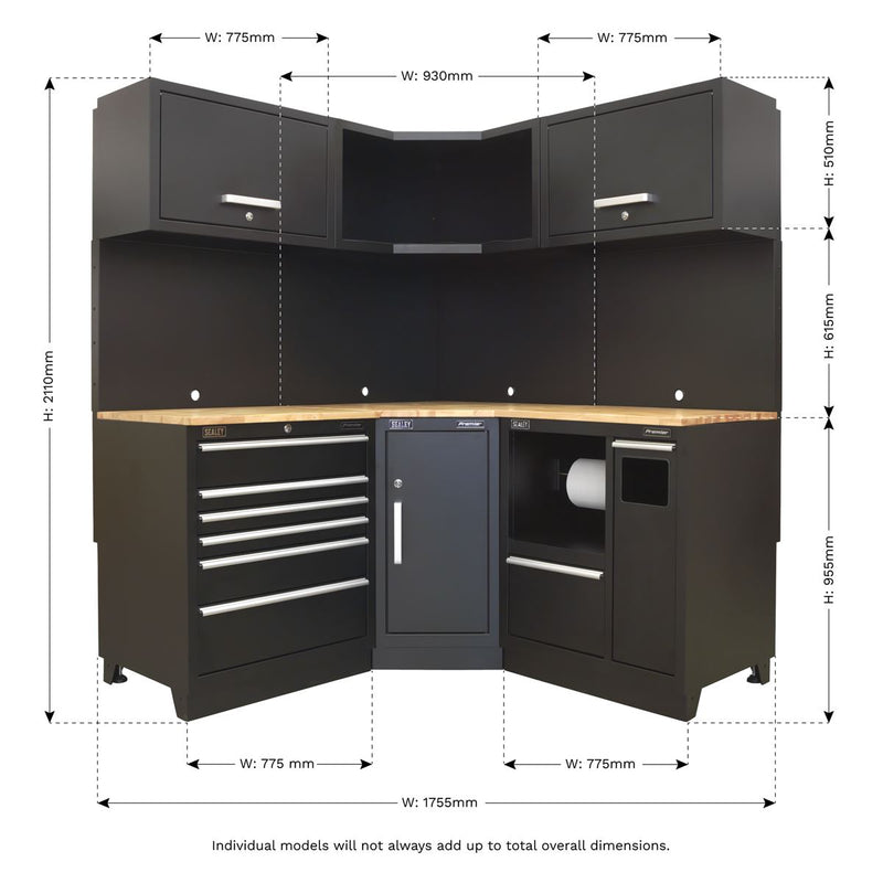Sealey Premier Premier Corner Storage System with Oak Worktop 1.7m APMSCOMBO6W Sealey Premier - Dynamic Drive