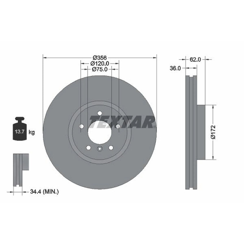 Textar 2 x Vented Front Brake Discs 92146203