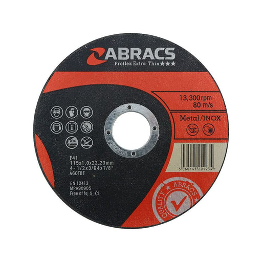Connect Abracs Extra Thin Flat Cutting Discs 115mm x 1.0mm 10pc 32068 Tool Connection - Dynamic Drive