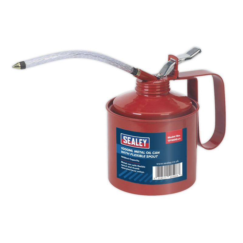Sealey Metal Oil Can Flexible Spout 1000ml TP1000 Sealey - Dynamic Drive
