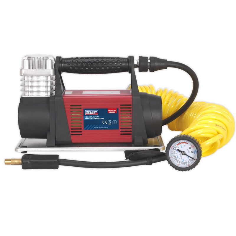 Sealey Tyre Inflator/Mini Air Compressor 12V Heavy-Duty MAC06 Sealey - Dynamic Drive