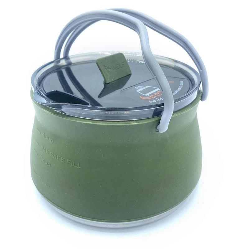 Wolf Outdoors EzyStow Collapsible Kettle 1L Olive Green Wolf Outdoors - Dynamic Drive